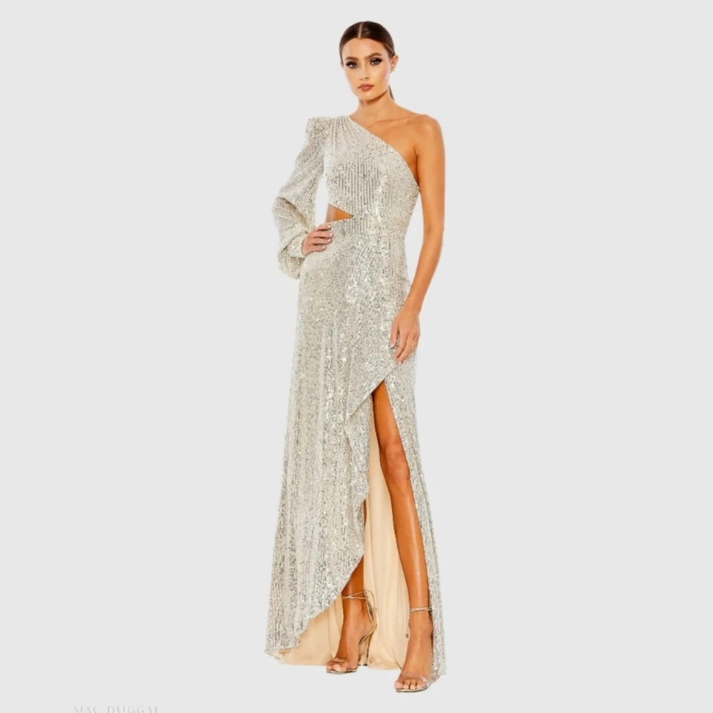 Silver One-Shoulder Sequin Gown